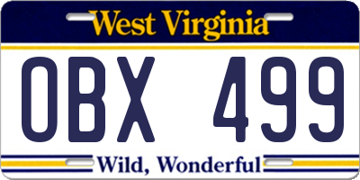 WV license plate OBX499