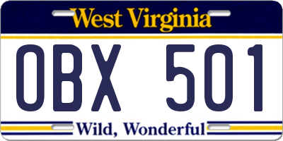 WV license plate OBX501