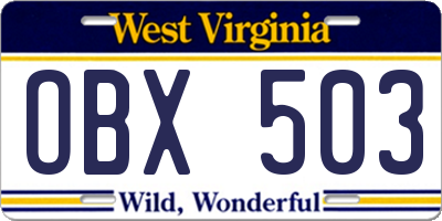WV license plate OBX503