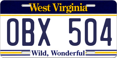 WV license plate OBX504