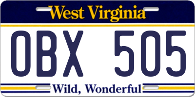 WV license plate OBX505