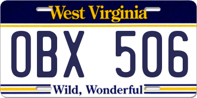 WV license plate OBX506