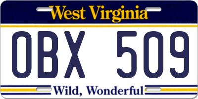 WV license plate OBX509