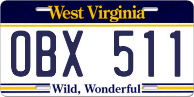 WV license plate OBX511
