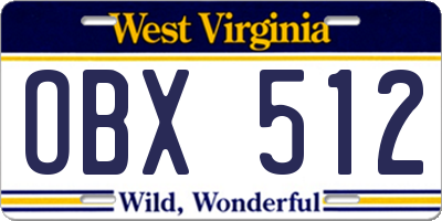 WV license plate OBX512