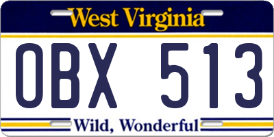 WV license plate OBX513