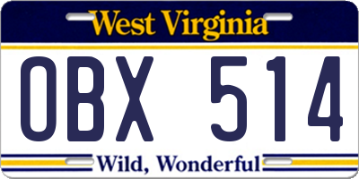 WV license plate OBX514