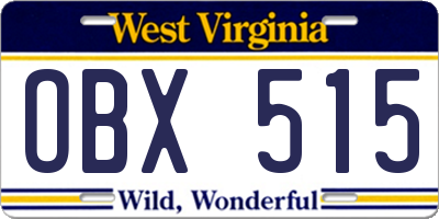 WV license plate OBX515