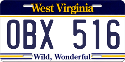 WV license plate OBX516
