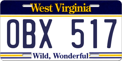 WV license plate OBX517