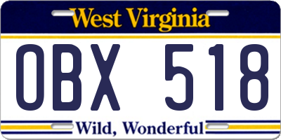 WV license plate OBX518