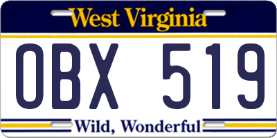 WV license plate OBX519