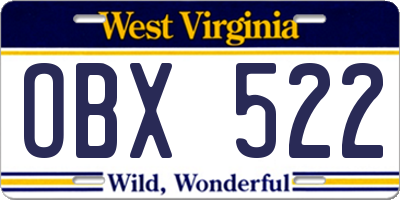 WV license plate OBX522