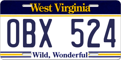 WV license plate OBX524