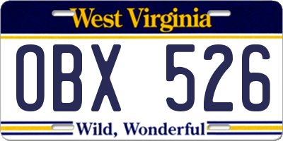 WV license plate OBX526