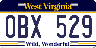 WV license plate OBX529