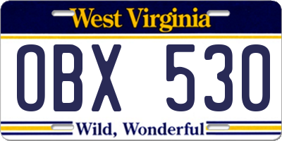 WV license plate OBX530