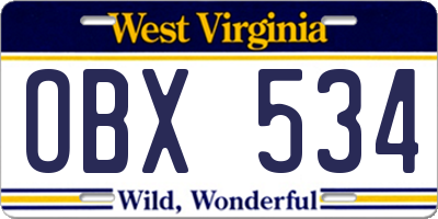 WV license plate OBX534