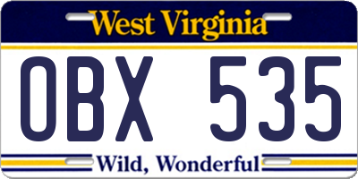 WV license plate OBX535