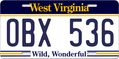 WV license plate OBX536