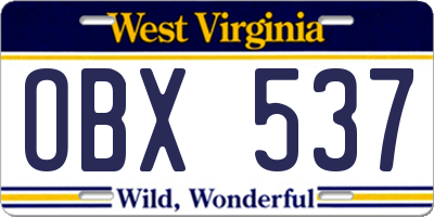 WV license plate OBX537