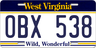 WV license plate OBX538