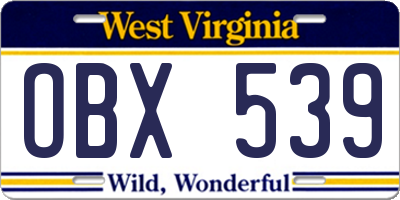 WV license plate OBX539