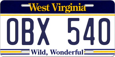 WV license plate OBX540