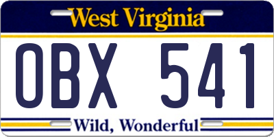 WV license plate OBX541
