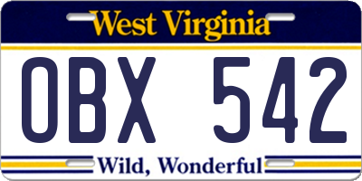WV license plate OBX542