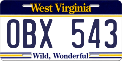 WV license plate OBX543