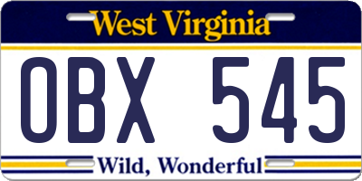 WV license plate OBX545