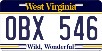 WV license plate OBX546