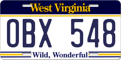 WV license plate OBX548