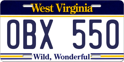 WV license plate OBX550