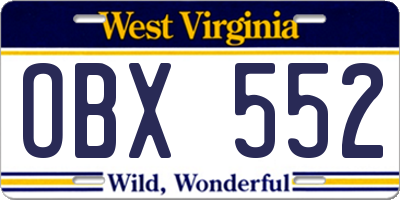 WV license plate OBX552