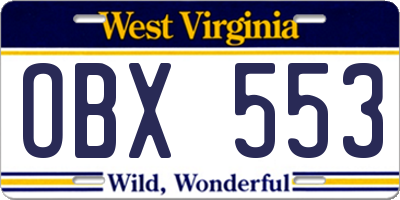 WV license plate OBX553