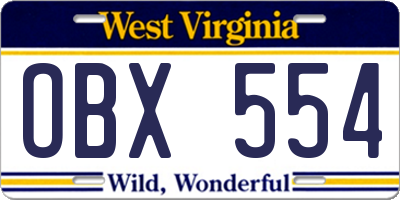 WV license plate OBX554