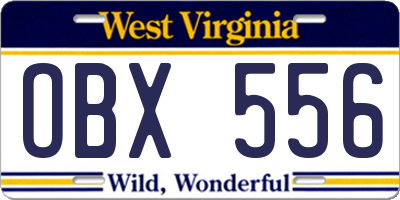 WV license plate OBX556