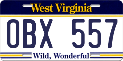 WV license plate OBX557