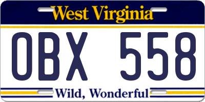 WV license plate OBX558