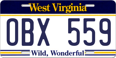 WV license plate OBX559