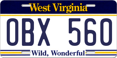 WV license plate OBX560