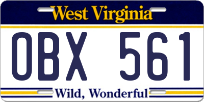 WV license plate OBX561
