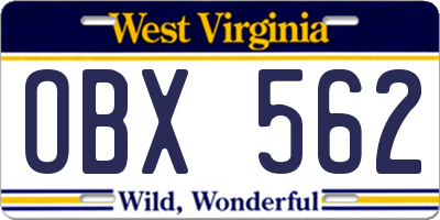 WV license plate OBX562