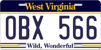 WV license plate OBX566