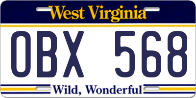 WV license plate OBX568