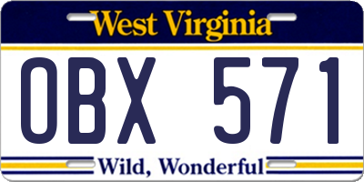 WV license plate OBX571