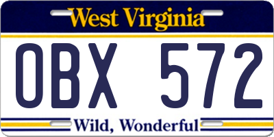 WV license plate OBX572