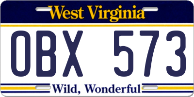 WV license plate OBX573